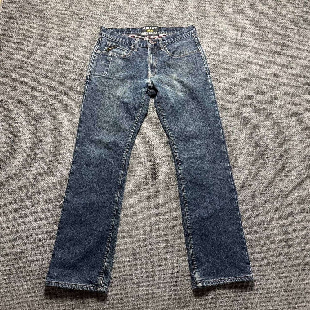 Ariat Rebar M4 Plaid Lined Jeans Mens 32x34 Blue Low Rise Bootcut Workwear